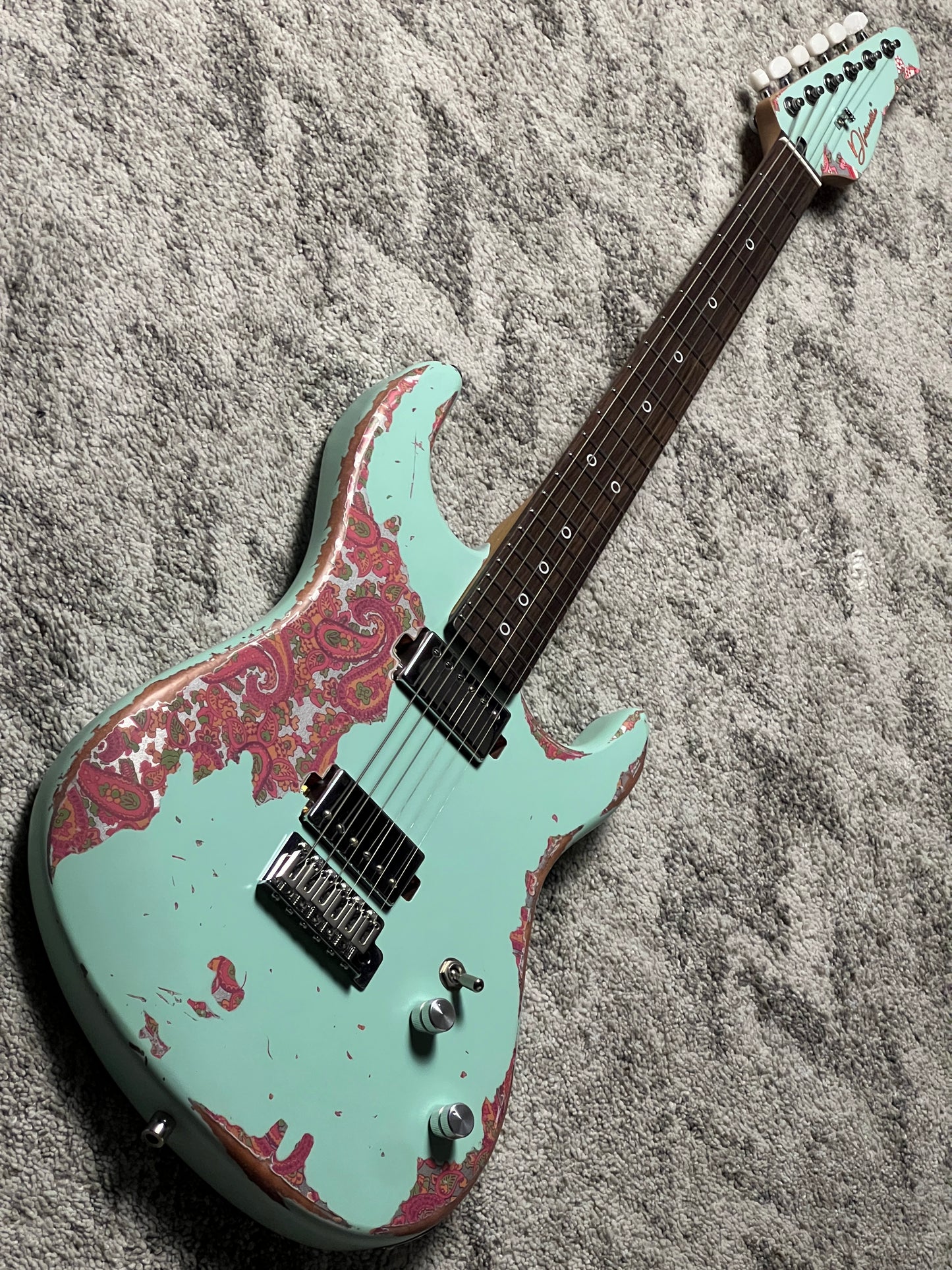 Dhatarattha Performance DST HH in Surf Green Over Pink Paisley with RW FB and Nitrocellulose Lacquer Relic