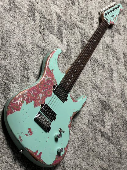 Dhatarattha Performance DST HH in Surf Green Over Pink Paisley with RW FB and Nitrocellulose Lacquer Relic