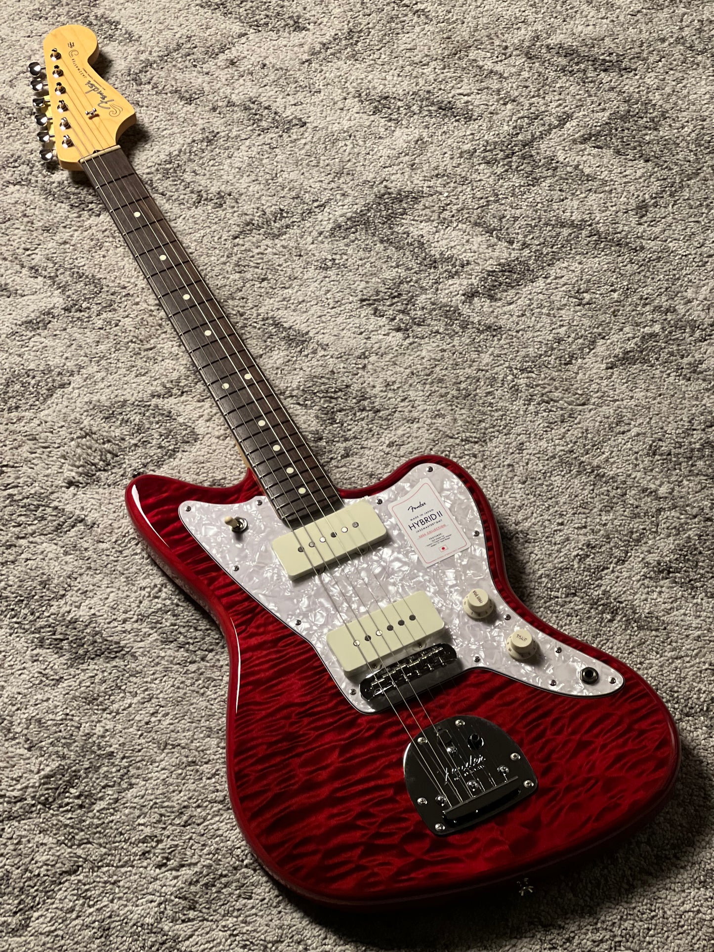 Fender Japan Hybrid II Jazzmaster Electric Guitar w/Quilt Maple Top with RW FB in Quilt Red Beryl JD24000724