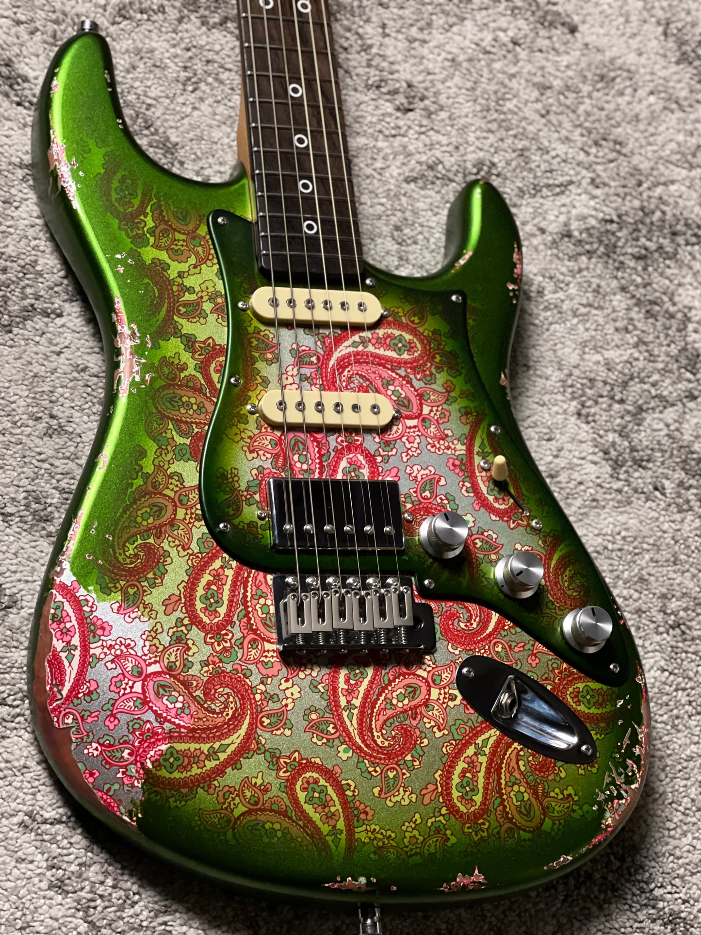 Dhatarattha Performance DST HSS in Jade Green over Pink Paisley with RW FB and Nitrocellulose Lacquer Relic