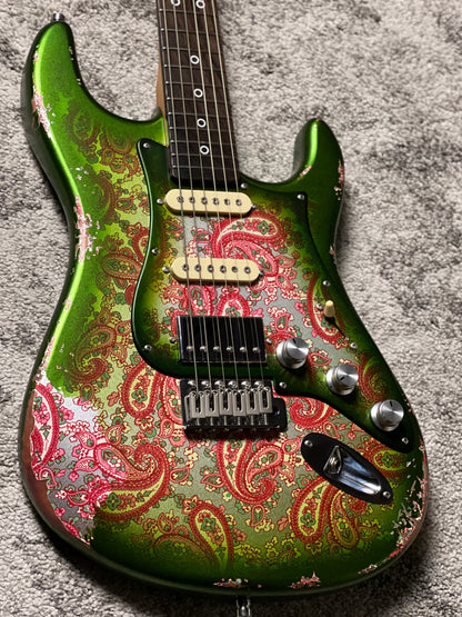 Dhatarattha Performance DST HSS in Jade Green over Pink Paisley with RW FB and Nitrocellulose Lacquer Relic