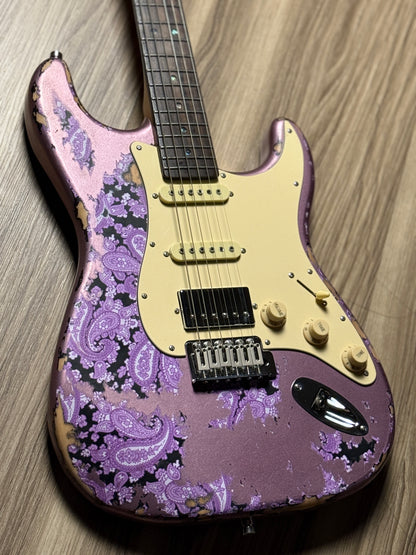 Dhatarattha Classic DST HSS in Violet over Black Purple Paisley with Rosewood FB and Nitrocellulose Lacquer Relic