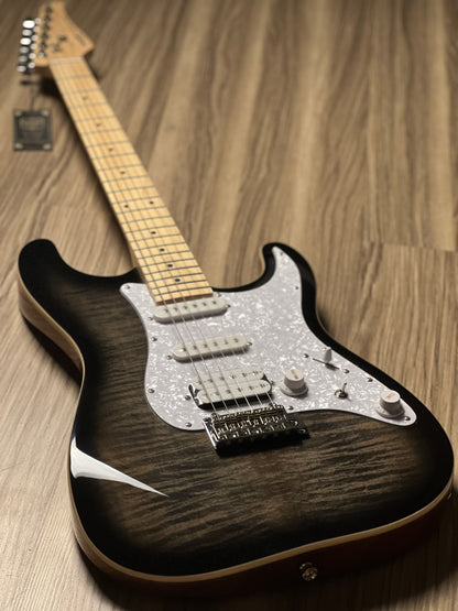 SQOE SEIB680 HSS with Flame Maple Top in Charcoal Black Burst