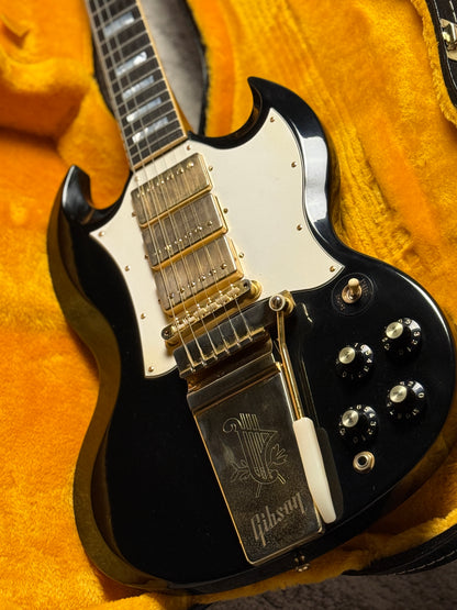Gibson Custom Shop SG Custom 3-Pickup with Long Maestro Vibrola VOS in Ebony with case 000711