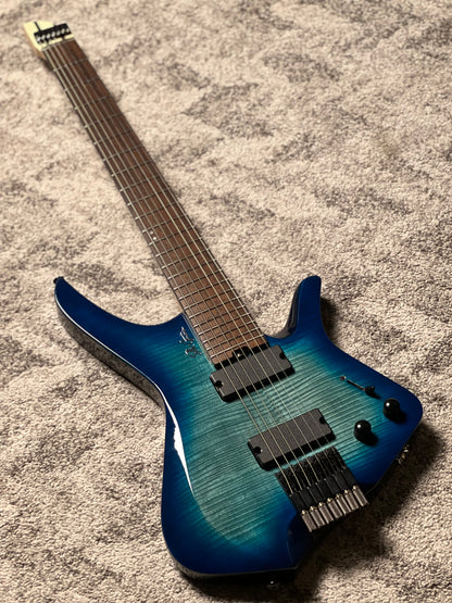 SLX Raptor Hybrid 7 Model A Headless with Flame Top in Ocean Blue Burst