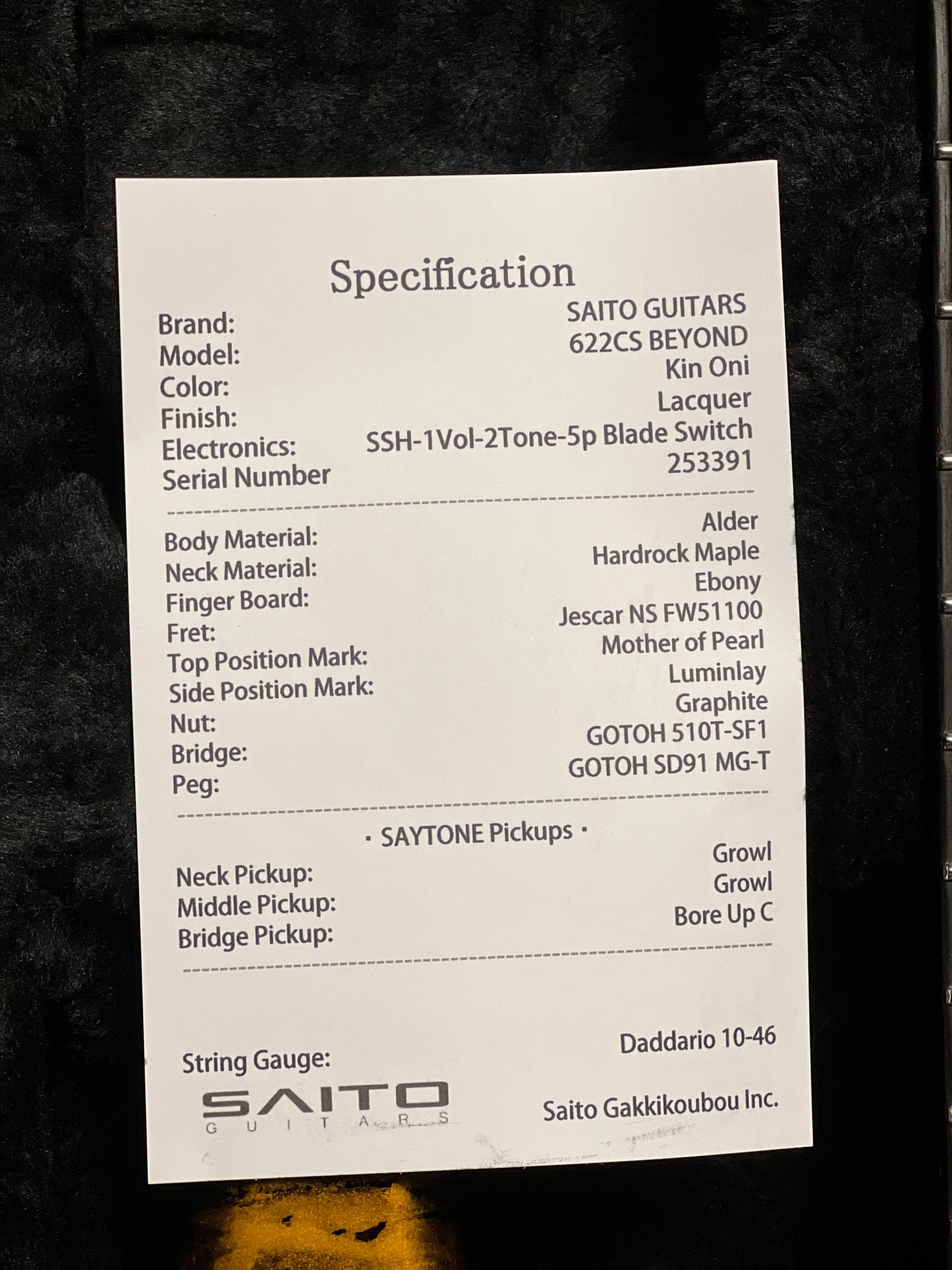 Saito S-622CS BEYOND SSH in Kin Oni with Hardshell Case 253391