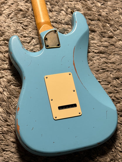 Dhatarattha Classic DST HSS in Sonic Blue over Pink Paisley with Rosewood FB and Nitrocellulose Lacquer Relic