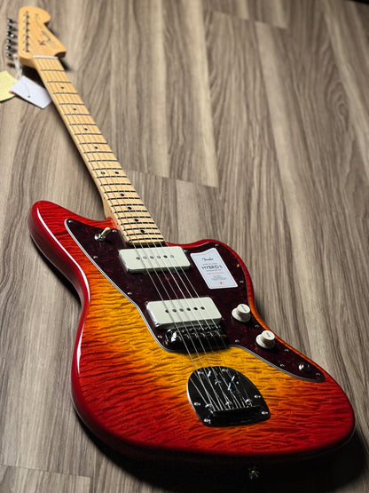 Fender Japan Hybrid II Jazzmaster with Maple FB in Flame Sunset Orange Transparent JD24006522