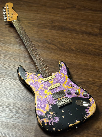 Dhatarattha Classic DST HSS in Black over Purple Paisley with Rosewood FB and Nitrocellulose Lacquer Relic