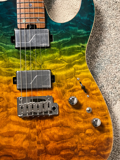 Soloking MS-1 Custom 24 HH Quilt FMN in Malibu Sunset Surf Fade White Back JESCAR with Fishman Fluence