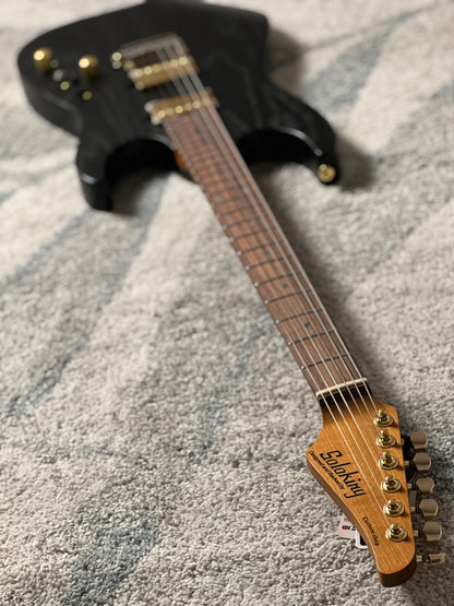 Soloking MS-1 Custom 24 HH Ash Gold Hardware in Open Pore Matte Black Limited Edition