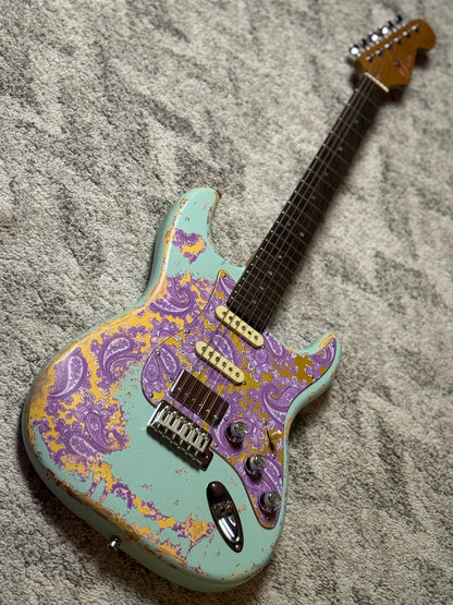 Dhatarattha Classic DST HSS in Surf Green over Purple Paisley with Rosewood FB and Nitrocellulose Lacquer Relic