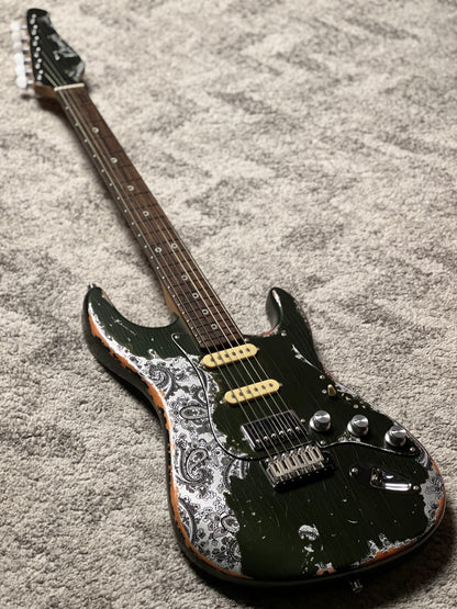 Dhatarattha Performance DST HSS in Godwood Green over Black Paisley with RW FB and Nitrocellulose Lacquer Relic