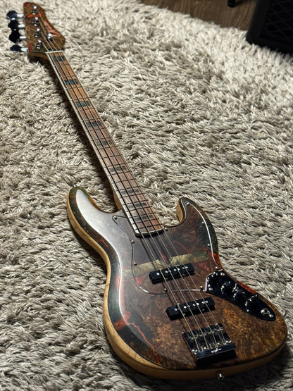 Dhatarattha Custom DEB 4 String Bass in Buckeye Burl Top and Ash Back