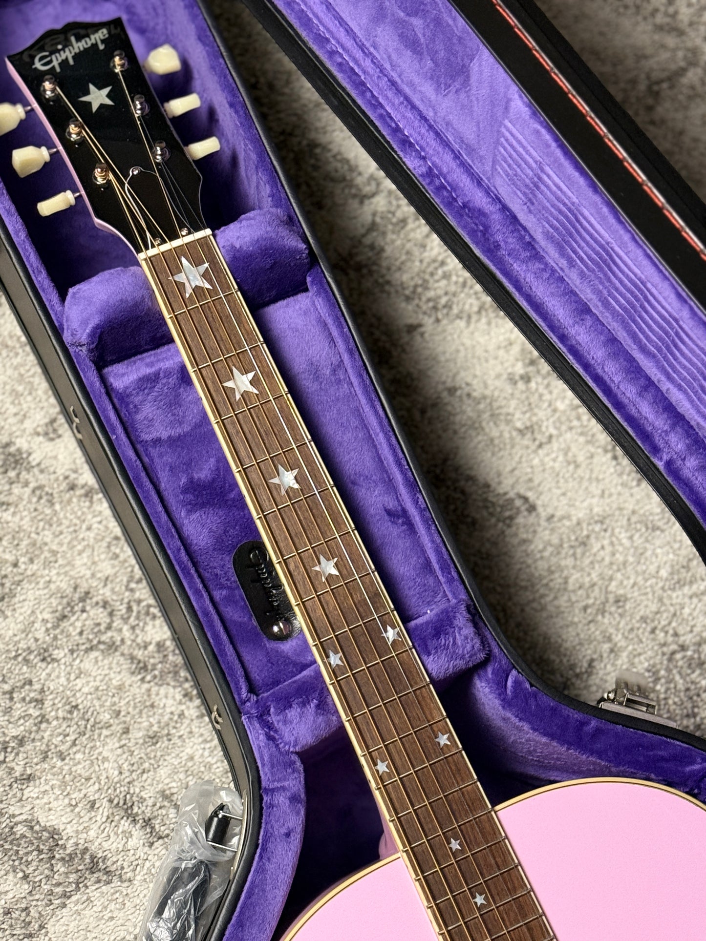 Epiphone J-180 LS Acoustic-electric with Hardshell Case in Pink (Inspired by Gibson Custom)