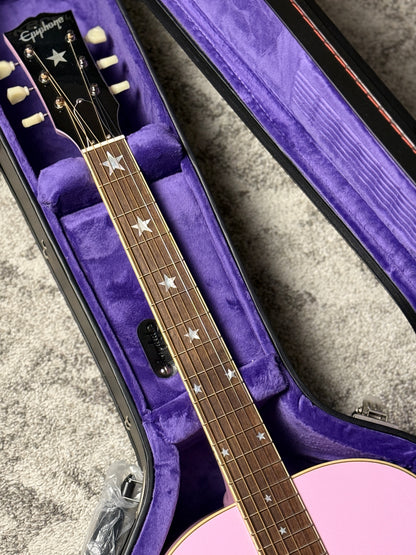 Epiphone J-180 LS Acoustic-electric with Hardshell Case in Pink (Inspired by Gibson Custom)