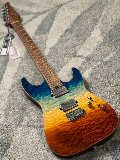 Soloking MS-1 Custom 24 HH Quilt Top FMN Roasted Flame Maple Neck in Beach Sunset Surf Fade JESCAR