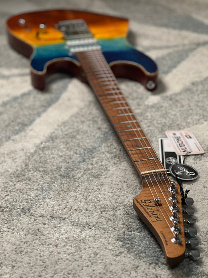 Soloking MS-1 Custom 24 HSS FMN with Roasted Flame Maple Neck in Beach Sunset Surf Fade JESCAR