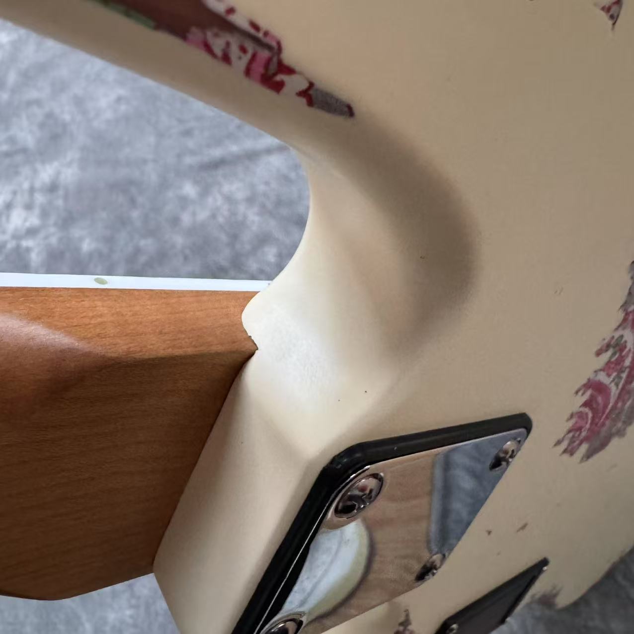 Dhatarattha Custom DEB 4 String Bass in Olympic White over Pink Paisley with RW FB with Nitrocellulose Lacquer Relic