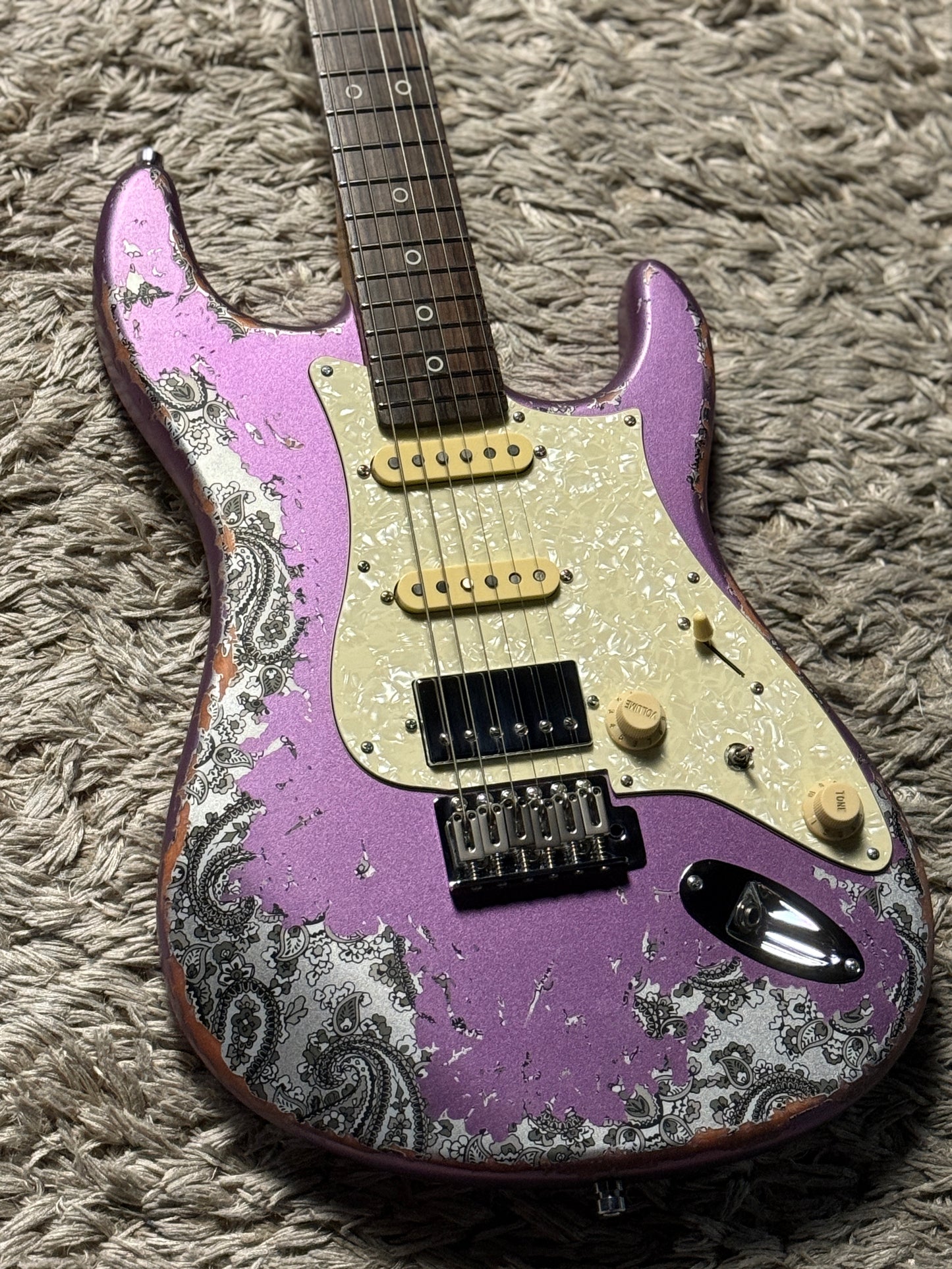 Dhatarattha Performance DST HSS in Violet Purple over Black Paisley with RW FB and Nitrocellulose Lacquer Relic