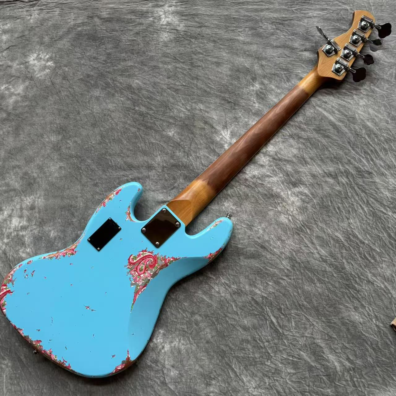 Dhatarattha Custom DEB 5 String Bass in Daphne Blue over Pink Paisley with RW FB and Nitrocellulose Lacquer Relic