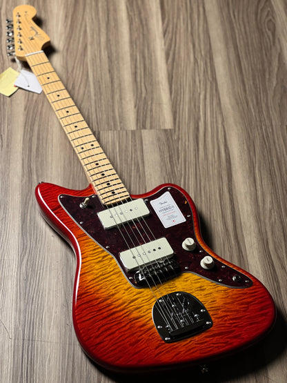 Fender Japan Hybrid II Jazzmaster with Maple FB in Flame Sunset Orange Transparent JD24006522