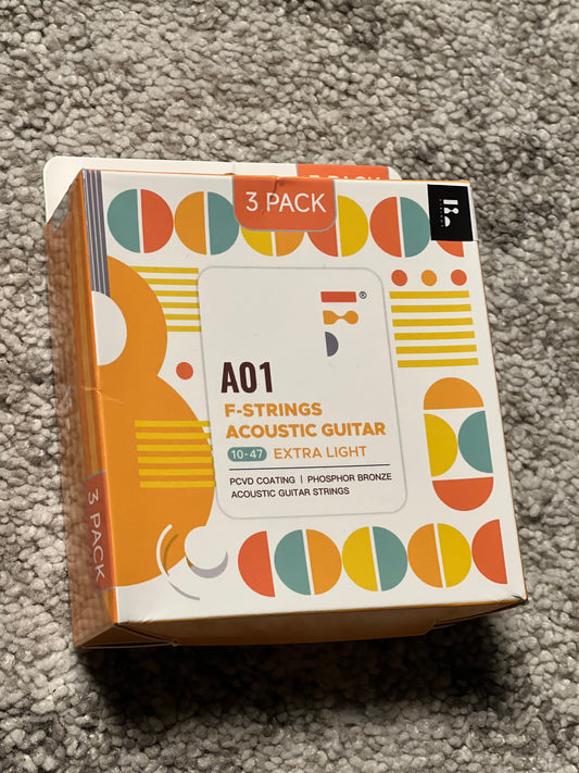 Fstring Acoustic Guitar 10-47 Nano Coating/ Phosphor Bronze Guitar Strings A02 (3-Pack Set)