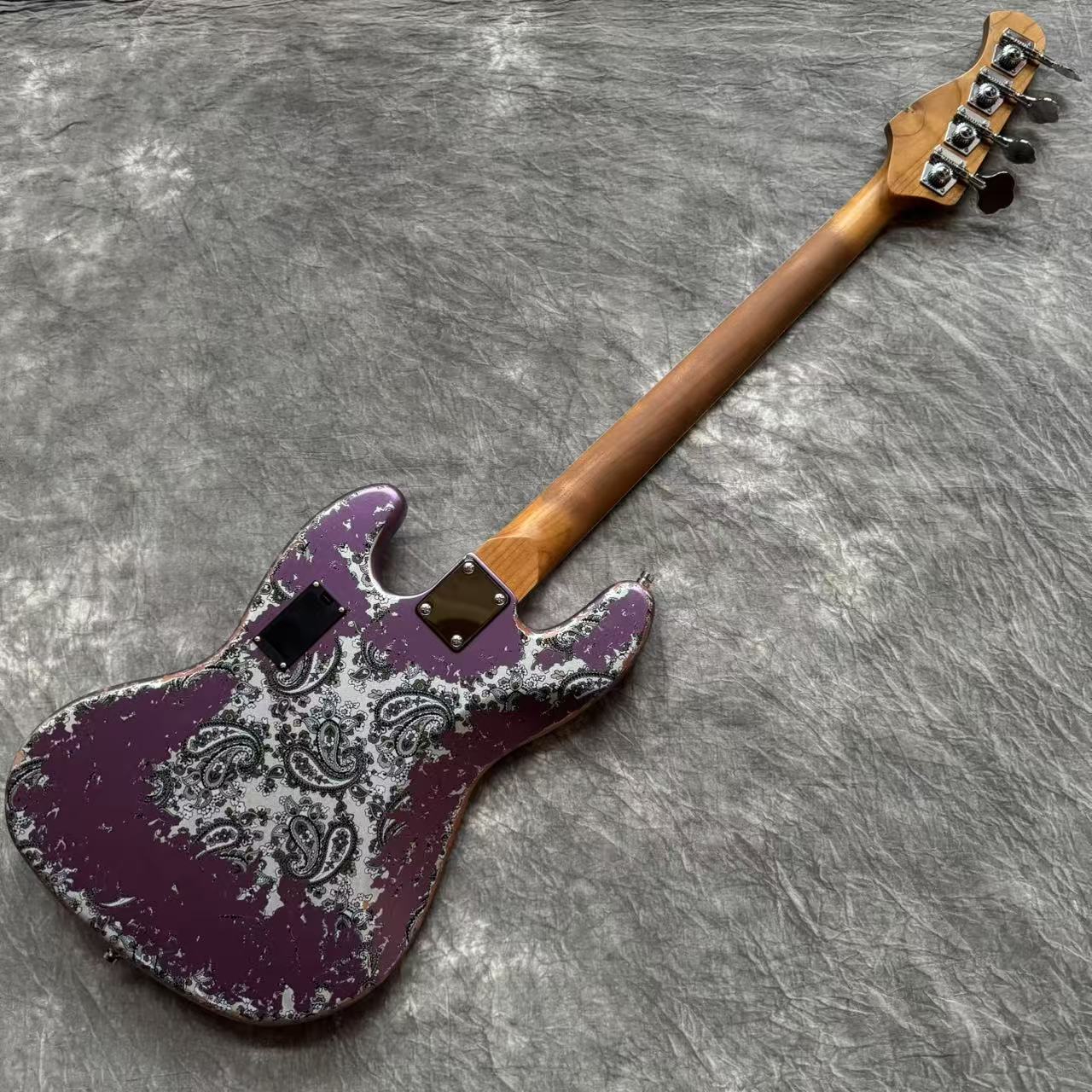 Dhatarattha Custom DEB 4 String Bass in Violet Purple over Black Paisley with RW FB with Nitrocellulose Lacquer Relic