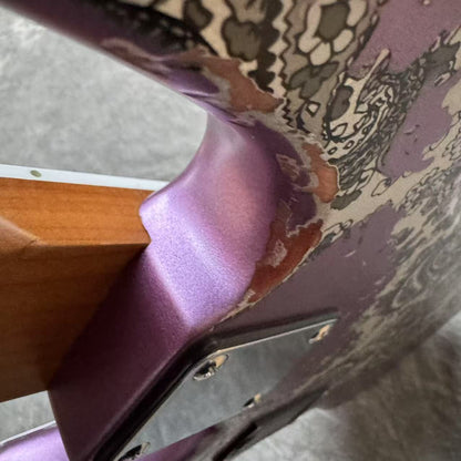 Dhatarattha Custom DEB 4 String Bass in Violet Purple over Black Paisley with RW FB with Nitrocellulose Lacquer Relic