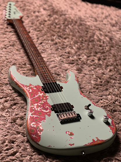 Dhatarattha Performance DST HH in Surf Green Over Pink Paisley with RW FB and Nitrocellulose Lacquer Relic