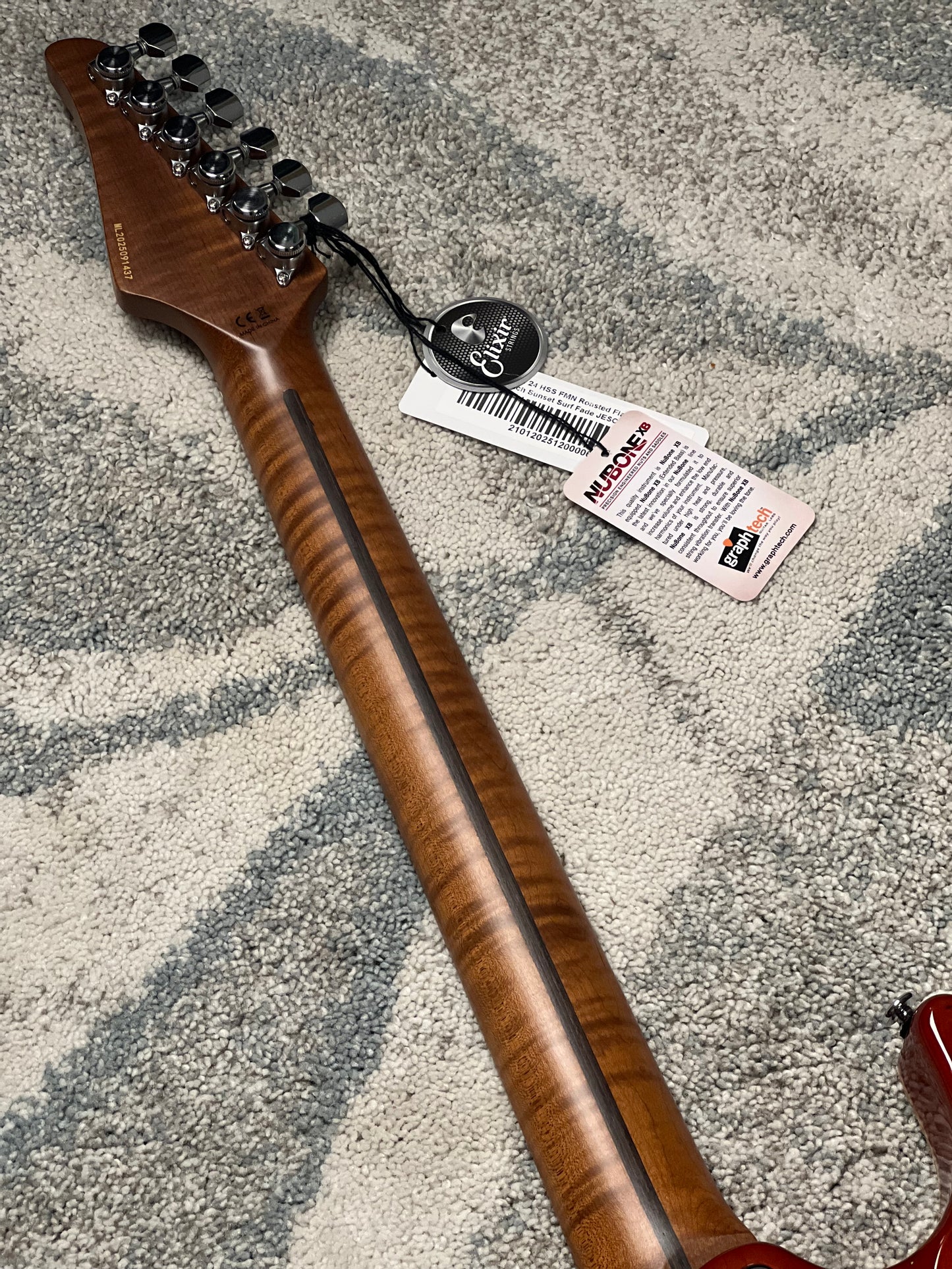 Soloking MS-1 Custom 24 HSS FMN with Roasted Flame Maple Neck in Beach Sunset Surf Fade JESCAR