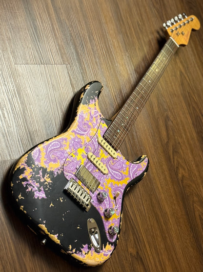 Dhatarattha Classic DST HSS in Black over Purple Paisley with Rosewood FB and Nitrocellulose Lacquer Relic