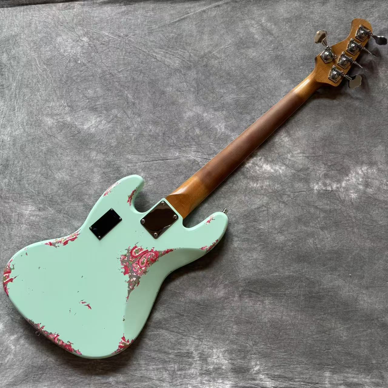 Dhatarattha Custom DEB 5 String Bass in Surf Green over Pink Paisley with RW FB and Nitrocellulose Lacquer Relic