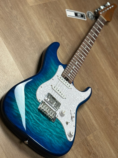 Soloking MS-1 Classic 22 HSS Quilt with Rosewood FB in Aquamarine Nafiri Special Run