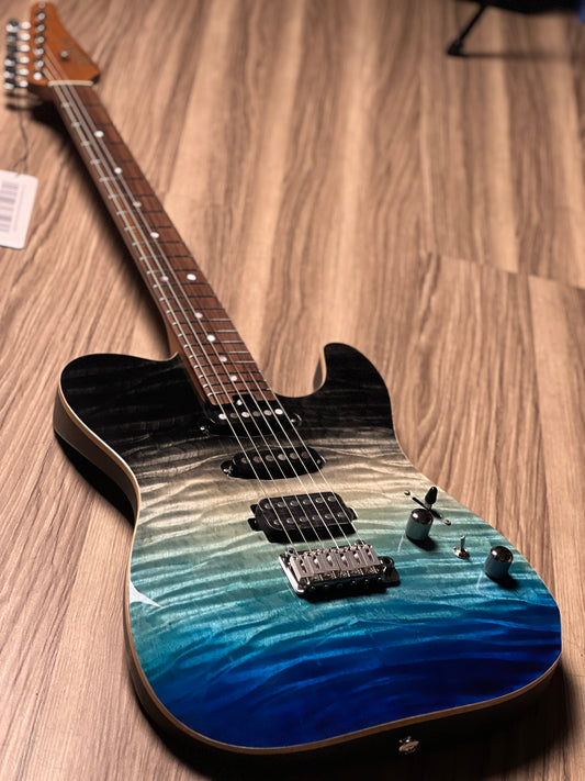Soloking MT-1 Custom 22 HH Quilt With Rosewood FB in Ocean Storm Double Wipeout JESCAR