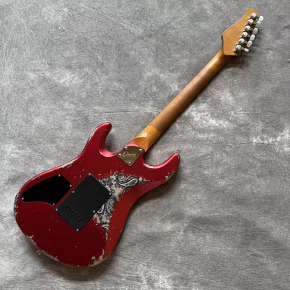 Dhatarattha Performance DST HH in Candy Apple Red over Black Paisley with RW FB and Nitrocellulose Lacquer Relic