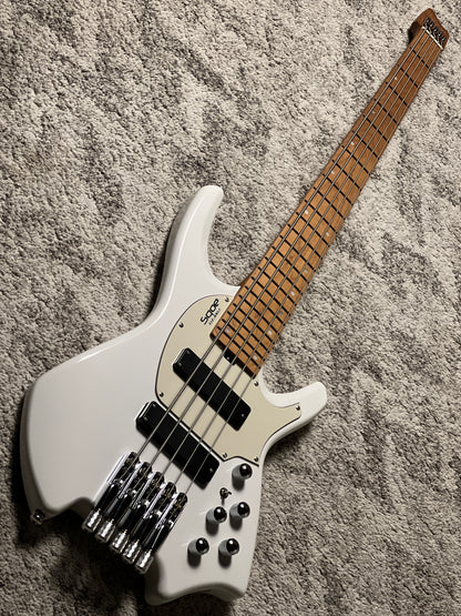SQOE SBWT750 WH Warrior 5-String Headless Bass in Pearl White