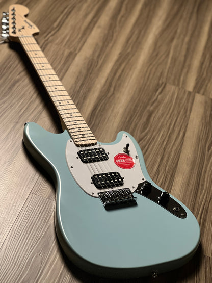 Squier FSR Sonic Mustang HH with White Pickguard and Maple FB in Sonic Blue