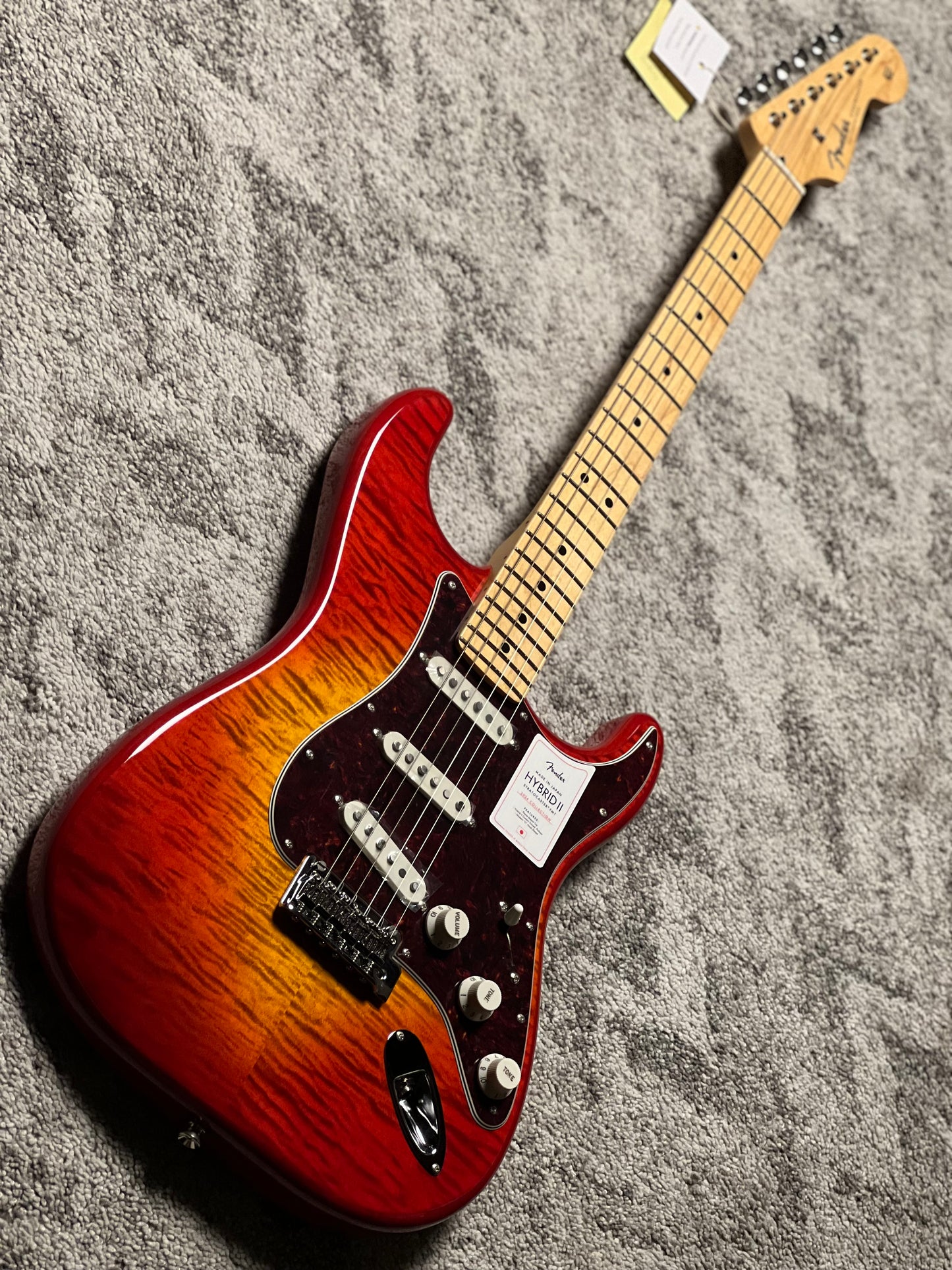 Fender Japan Hybrid II Stratocaster with Maple FB in Flame Sunset Orange Transparent JD24010017