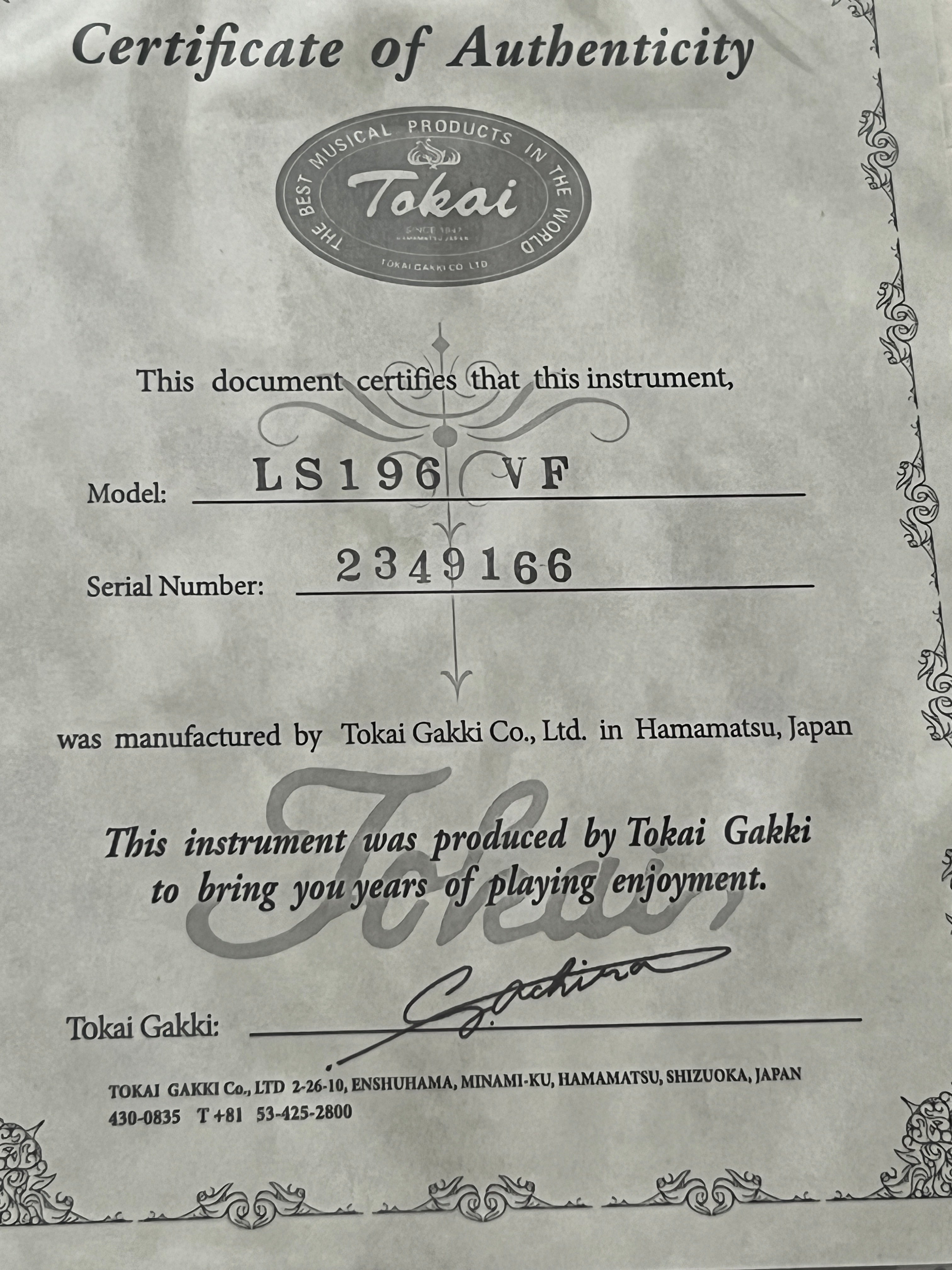 Tokai Love Rock LS-196 VF Premium Series in Violin Finish with