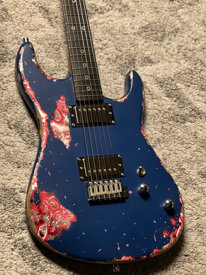 Dhatarattha Performance DST HH in Navy Blue Over Pink Paisley with RW FB and Nitrocellulose Lacquer Relic