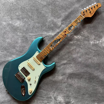 Dhatarattha Custom DST HSS in Ocean Turquoise Metallic with Roasted Maple FB and "Pacific Ocean" Inlay