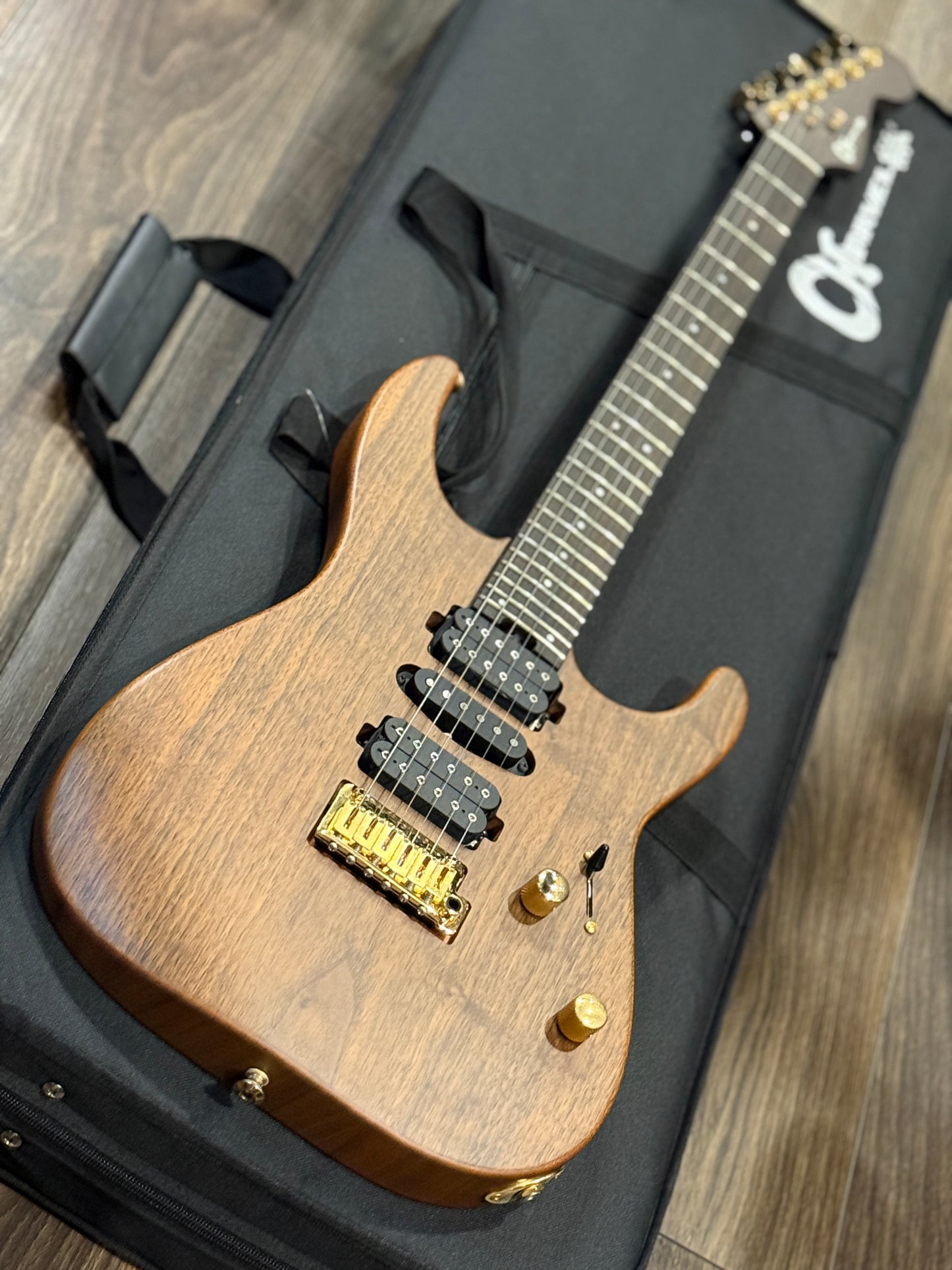 Charvel MJ DK24 HSH 2PT Mahogany w/ Figured Walnut with Streaky Ebony FB in Natural