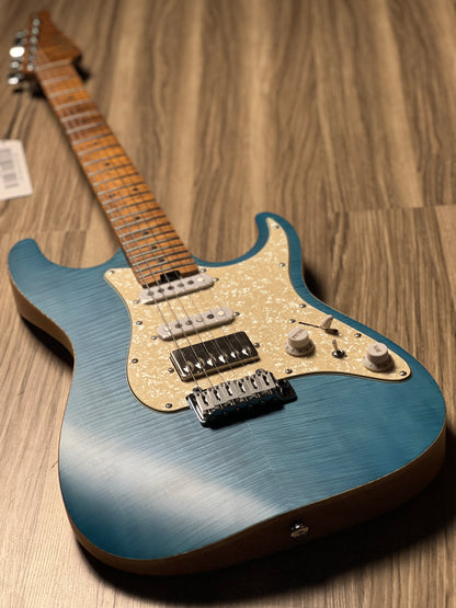 Soloking MS-1 Classic Flat Top FMN Roasted Flame Maple Neck in Jeans Pacific Blue