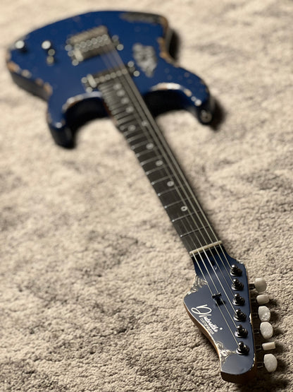 Dhatarattha Performance DST HH in Navy Blue Over Black Paisley with RW FB and Nitrocellulose Lacquer Relic