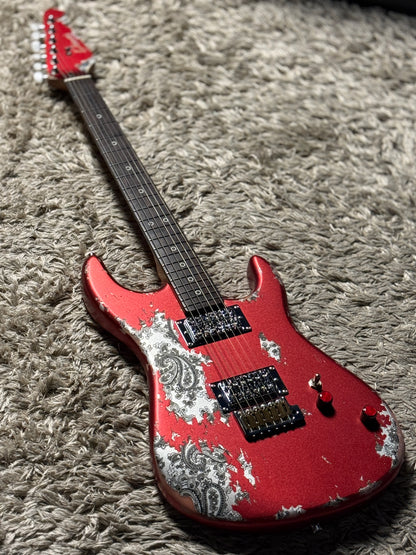 Dhatarattha Performance DST HH in Candy Apple Red over Black Paisley with RW FB and Nitrocellulose Lacquer Relic
