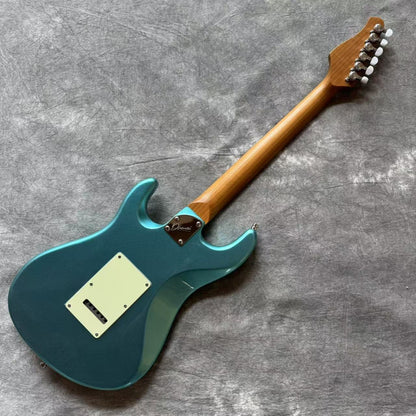 Dhatarattha Custom DST HSS in Ocean Turquoise Metallic with Roasted Maple FB and "Pacific Ocean" Inlay