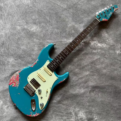 Dhatarattha Performance DST HSS in Ocean Turquoise over Pink Paisley with RW FB and Nitrocellulose Lacquer Relic