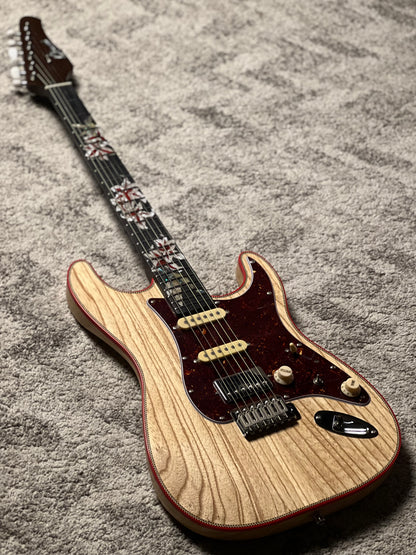 Dhatarattha Custom Classic DST HSS in Natural Ash with Rosewood Neck and Blooming Lilies Inlay