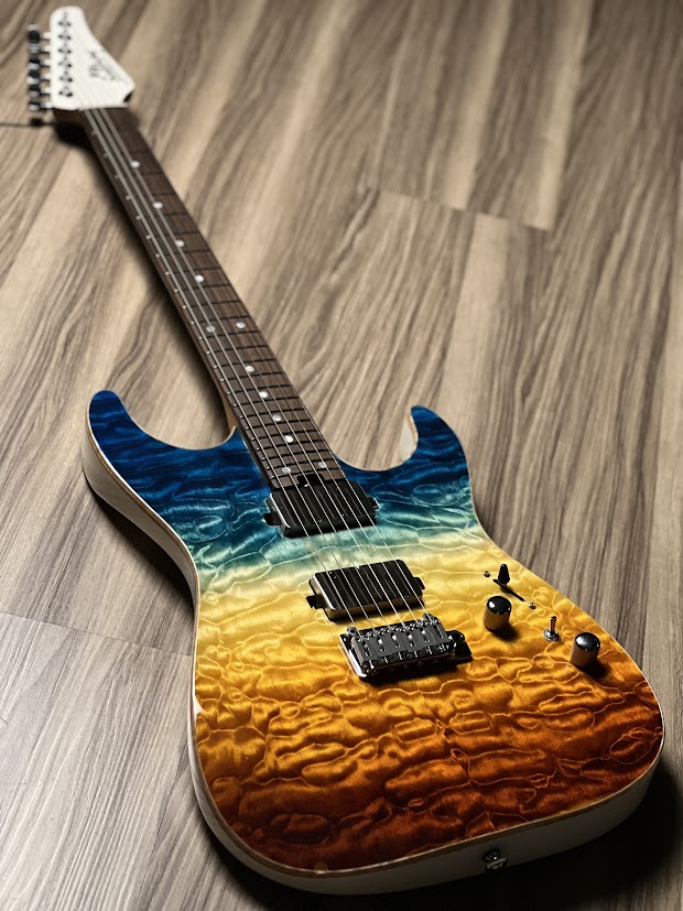 Soloking MS-1 Custom 24 HH Quilt with Rosewood FB in Beach Sunset Surf Fade JESCAR